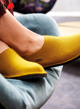 Haflinger 德国进口Smily纯色个性拼接静音室内羊毛拖鞋男女春