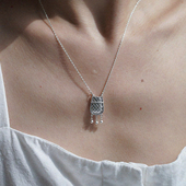 耳边铛376来财福袋银色流苏项链女轻奢锁骨链新中式 菱格纹毛衣链