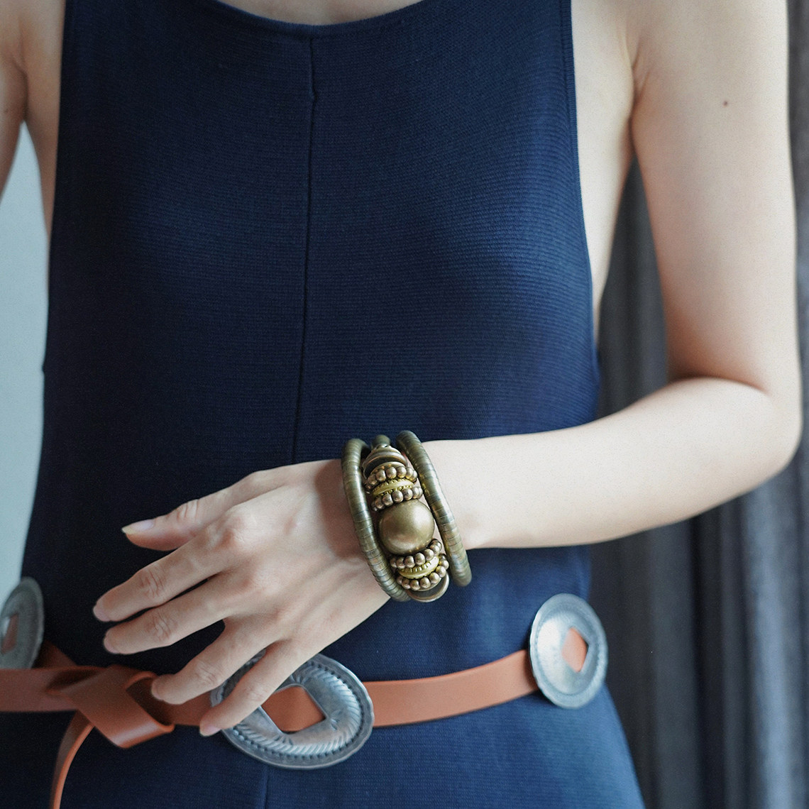 耳边铛329波西米亚复古多层缠绕手镯男女个性金属串珠手环Y2K手链