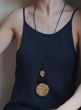 耳边铛129设计师款醋酸棕黑色几何圆形长款项链高级感简约毛衣链