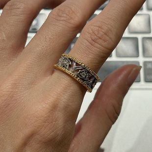 耳边铛355耳朵仔子同款鸢尾花银色开口戒指镶钻食指戒高级感指环