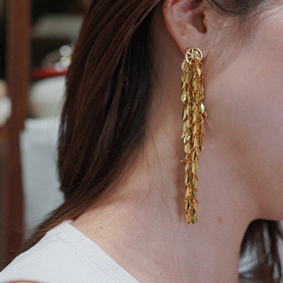 耳边铛铜镀金夸张麦穗流苏耳环