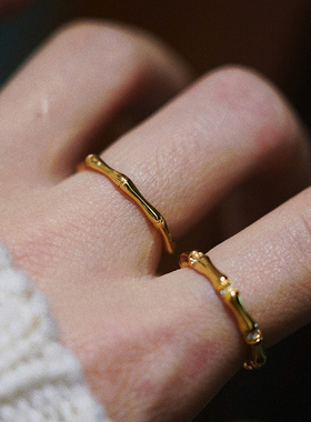耳边铛黄铜镀金竹节戒指