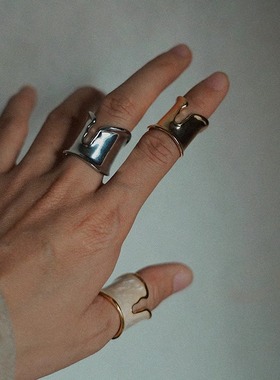 耳边铛220欧美金属光面宽版简约不规则戒指红色欧美ins食指戒指环