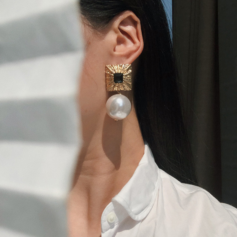 耳边铛102港风复古褶皱方形珍珠耳环欧美夸张气质耳钉耳饰耳夹女,饰品/流行首饰/时尚饰品新,耳环,淘宝优惠券,粉丝福利购,淘宝优惠卷