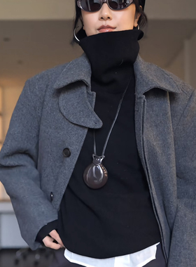 耳边铛同款极简双面皮质毛衣链