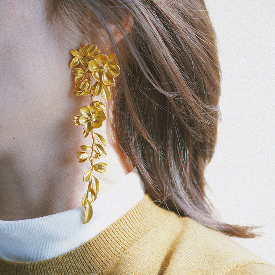 耳边铛117满地繁花复古金色花朵耳环夸张长款耳钉耳饰耳坠耳夹女,饰品/流行首饰/时尚饰品新,耳环,淘宝优惠券,粉丝福利购,淘宝优惠卷