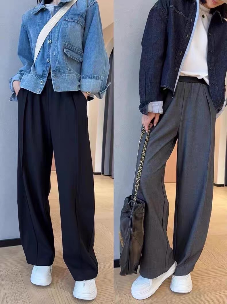 天丝+羊毛！超模裤~饰腿型立体褶裥拼接阔腿西装裤高腰显瘦休闲裤