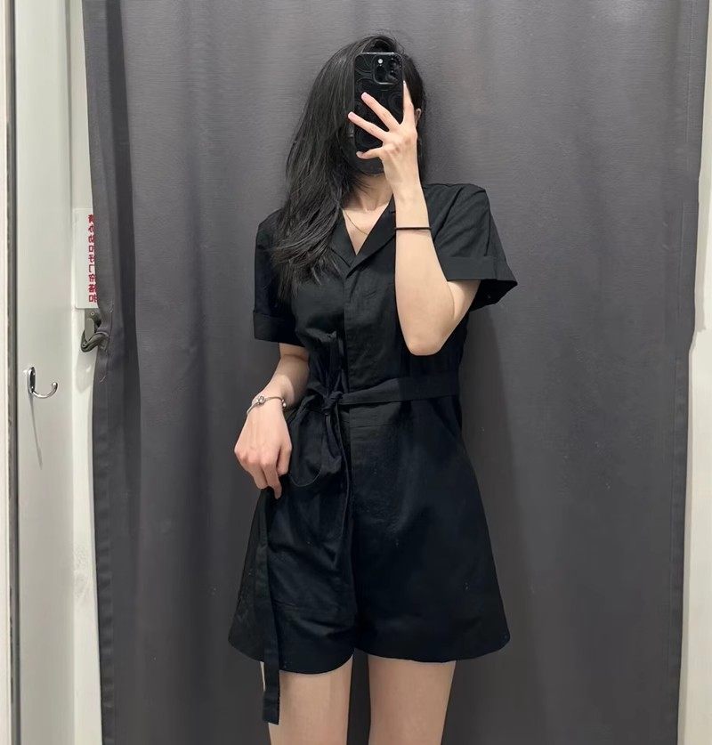 日单  2025夏季新款女装麻混纺连体衣短裤短袖附口袋Y455670,女装/女士精品,连体衣/裤,淘宝优惠券,粉丝福利购,淘宝优惠卷