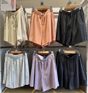家居短裤 女士棉混纺松紧休闲宽松运动短裤 2023夏季 舒适凉快