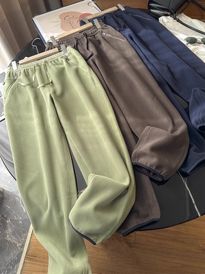 大厂订单！2025年冬季重工刺绣松紧腰摇粒绒亲肤保暖束口休闲裤女