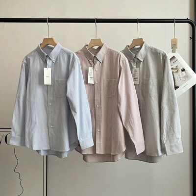 日单 秋季情侣牛津纺条纹衬衫长袖衬衣休闲通勤外套478087/475999