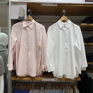 基础款   女装全棉衬衫/长袖衬衣纯色宽松休闲薄外套空调衫469421