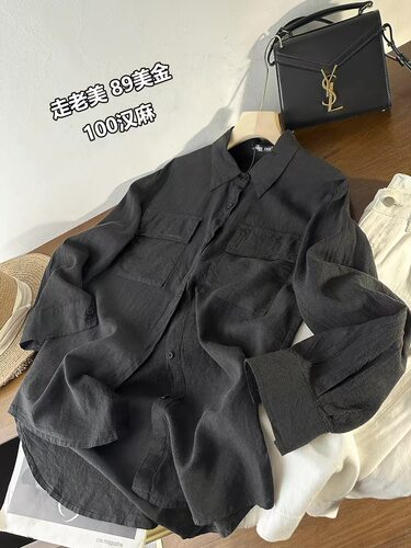 89美金！100汉麻！极简百搭翻领慵懒风薄款宽松长袖衬衫上衣女新