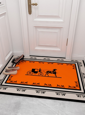 简约轻奢高级橙色免洗进门地垫可裁剪玄关门口防滑皮革pvc脚垫