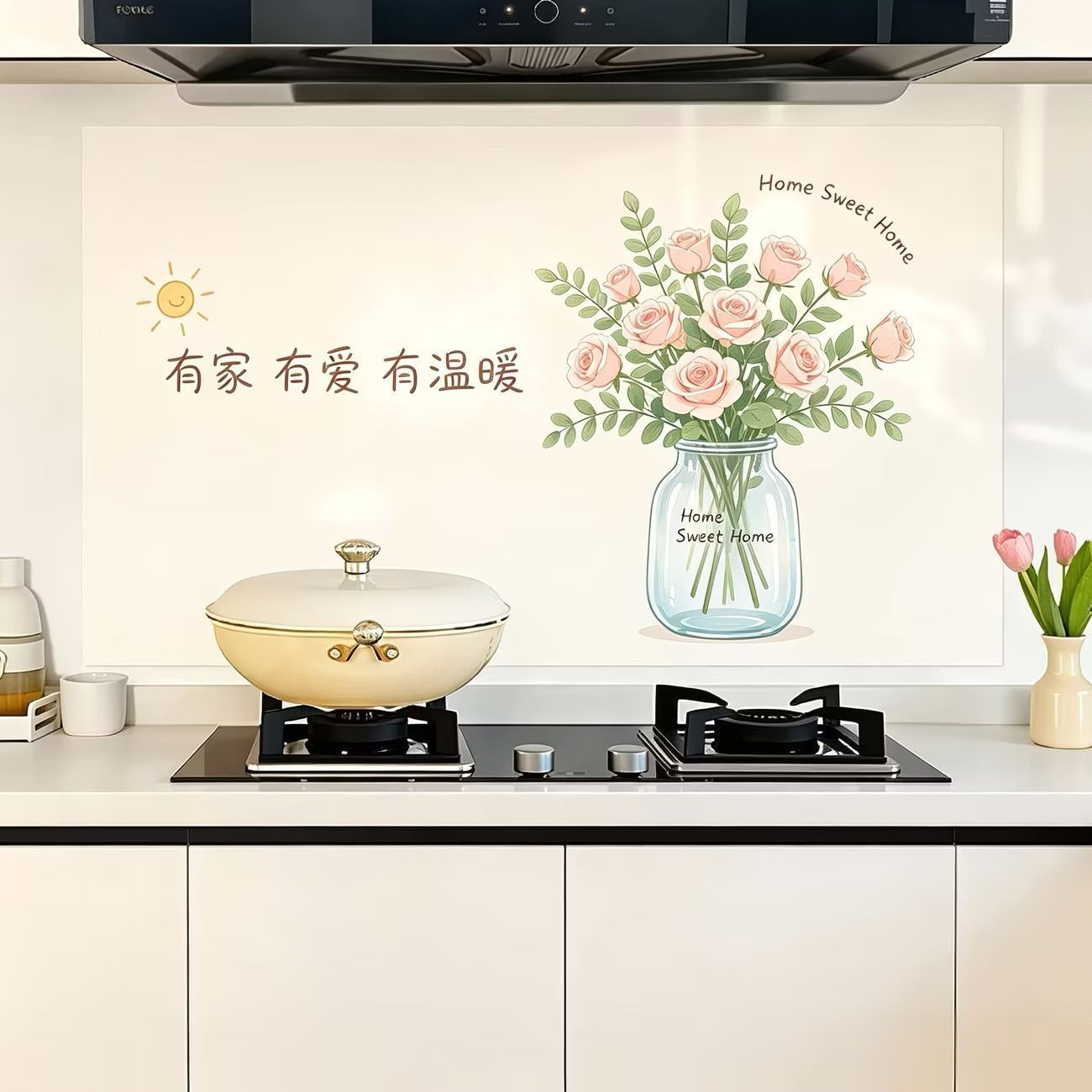 【人气爆款】鲜花厨房防油贴灶台瓷砖装饰静电墙贴防水耐高温卡通
