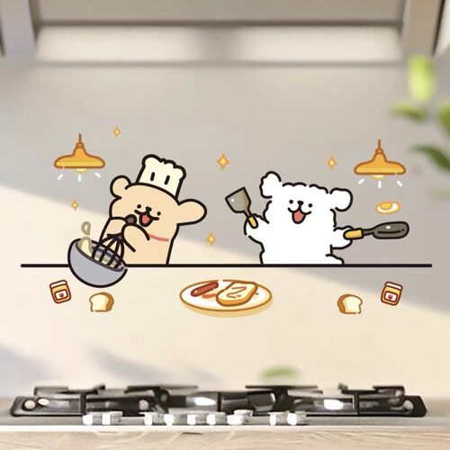 线条小狗厨房防油贴纸静电贴耐高温防水免胶墙贴画油烟机墙面墙纸