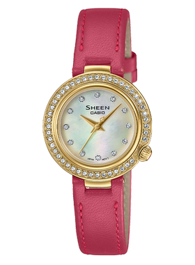 卡西欧2025新款女表SHEEN白贝母表盘皮表带时尚石英表SHE-4565GRL