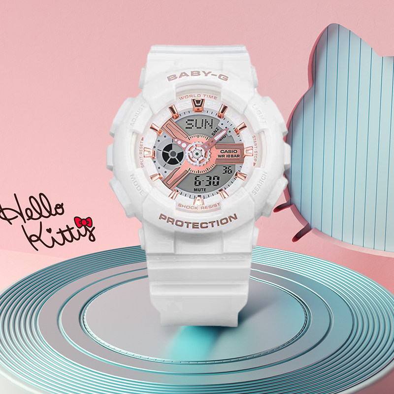 卡西欧手表女款babyg官方时尚玫瑰金学生运动防水电子石英表BA110