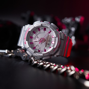 卡西欧女生手表GSHOCK霓虹朋克双显学生运动防水电子表GMA-S130NP