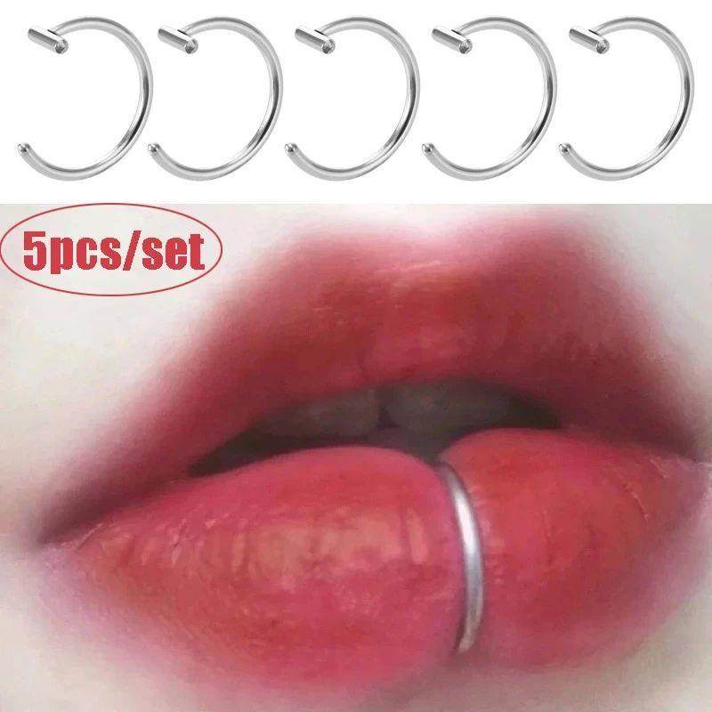 5pcs Lip Ring Fake Piercing Surgical Steel Ear Nose Clip Sep