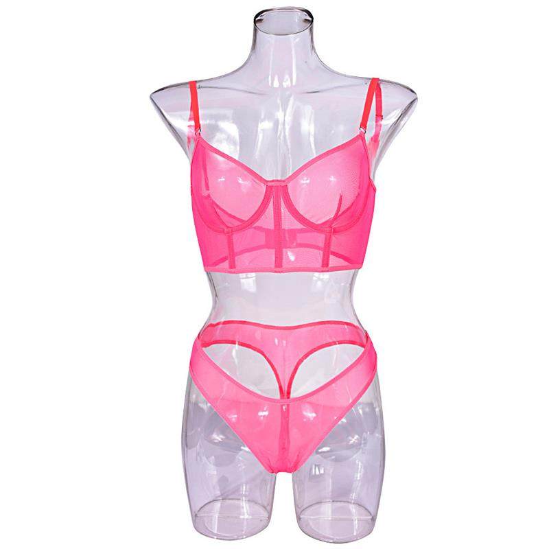 Womens Sexy Underwear Mesh Contrast Strap Set钢托鱼骨内衣