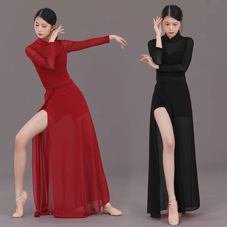 旗袍舞蹈服古风滚滚红尘古典舞练功服显瘦裙子黑色跳舞服装中国舞