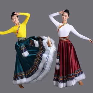 半身裙民族大摆裙广场舞服艺考练功裙女 藏式 藏族舞蹈演出服装 新款