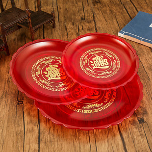 中式上供果盘供盘婚庆果盘零食盘好看的红色家用贡盘佛桌前的盘子