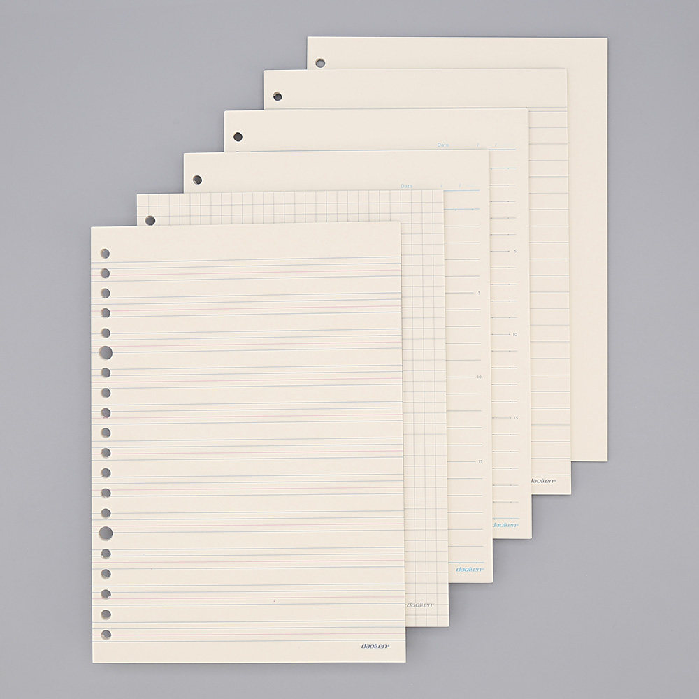 B5 DOWLING A5 루스리프 북 리필 26홀 80G 베이지색 종이 100칸 공백 가로줄 영어 그리드 80G 구성