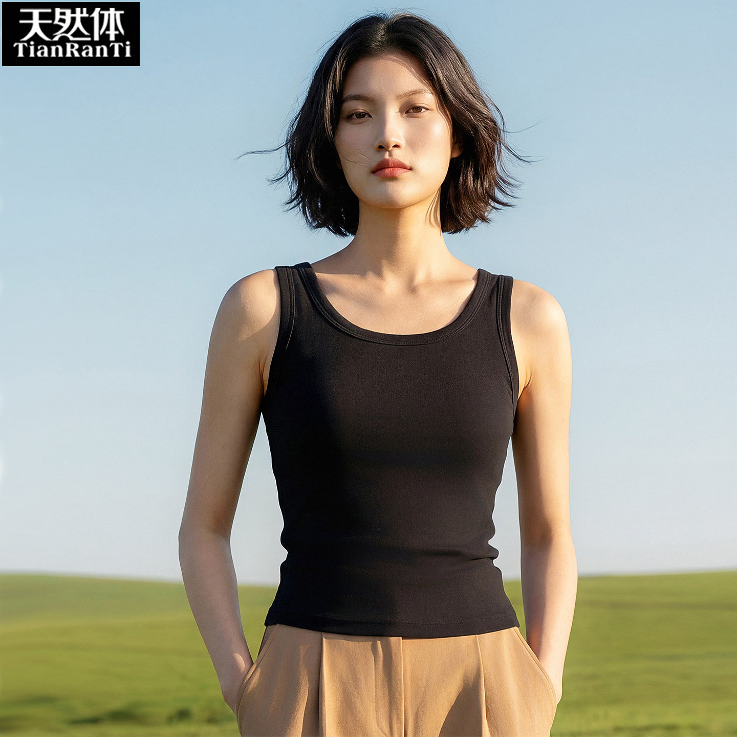 天然体背心女士薄款圆领内搭外穿