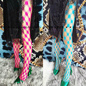 Angel原创彩色7色不规则方格撕裂又酷又飒纯色镂空网袜连袜裤 丝袜