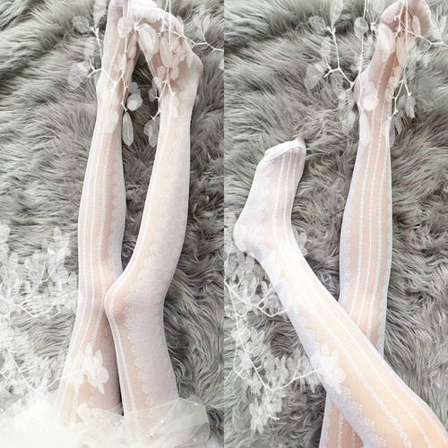 甜美蕾丝提花美腿塑型连袜裤超薄