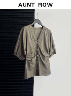 AuntRow24年新款 宇治抹茶 设计感收腰苎麻衬衫