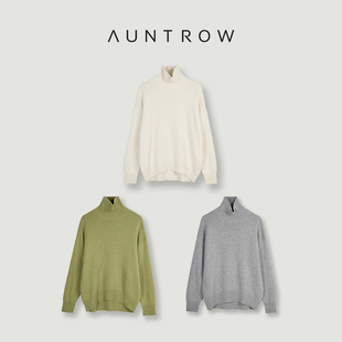 “舒适对白” 100山羊绒 极简休闲感高领宽松毛衣打底衫