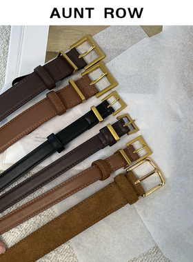 AuntRow24FW 比萨广场 头层牛皮+高丝光牛反绒&row风经典方扣皮带