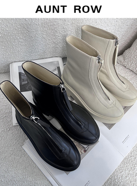 AuntRow24FW曼城黑晨雾 进口头层牛皮+内里羊皮&刘雯同款切尔西靴