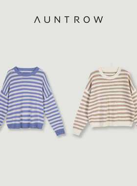 “记忆倒带” 100绵羊毛＋进口金银丝 休闲条纹亮片针织套头圆领