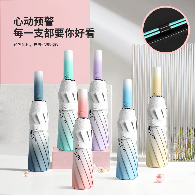 渐变色全自动黑胶雨伞加大加固图片