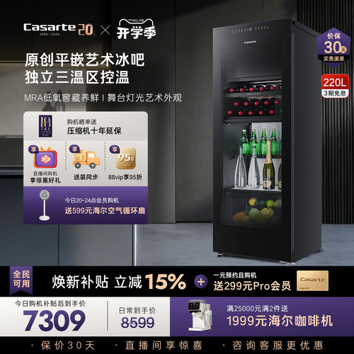 Casarte/卡萨帝220升冰吧家用客厅酒柜茶叶冷藏囤货小冰箱