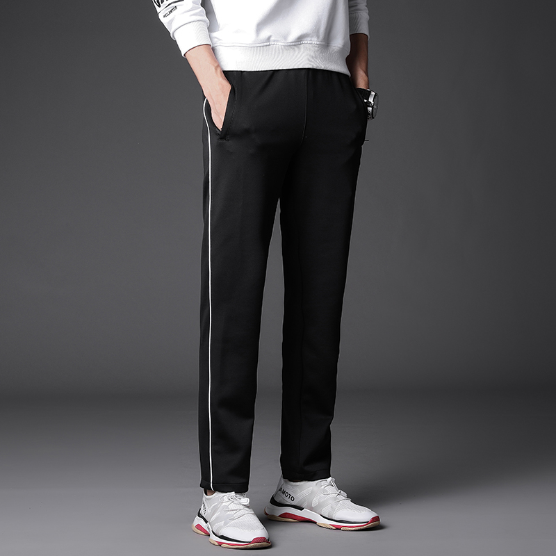 蓝色白边韩版潮流宽松校服裤子