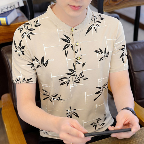 纯棉男士短袖t恤夏季新款韩版立领polo衫潮流休闲青年印花上衣ins - 封面