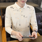 长袖 衬衫 t恤男士 翻领上衣服格子polo衫 领衣服 中青年修身 纯棉新款