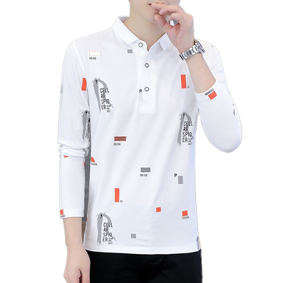 秋季男士polo衫休闲印花长袖T恤