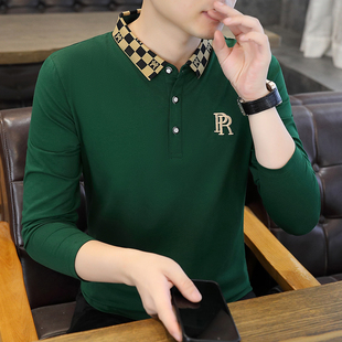 长袖 上衣男冬装 t恤男士 中年打底衫 翻领刺绣polo衫 保罗纯棉春秋款