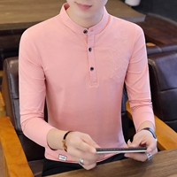 Хлопковая демисезонная футболка polo, рубашка, лонгслив, длинный рукав, в корейском стиле