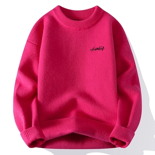 秋冬季新款毛衣男韩版潮流印花时尚休闲青少年学生针织衫简约上衣