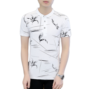 新款短袖polo衫男纯棉休闲个性立领半袖T恤男装上衣服潮流汗衫V领