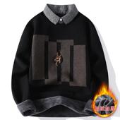 领毛衣男士 2025冬装 加绒加厚衬衫 潮流百搭休闲青年刺绣保暖毛线衣