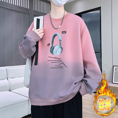 秋冬季卫衣男加绒加厚青少年学生休闲圆领长袖T恤内搭保暖打底衫